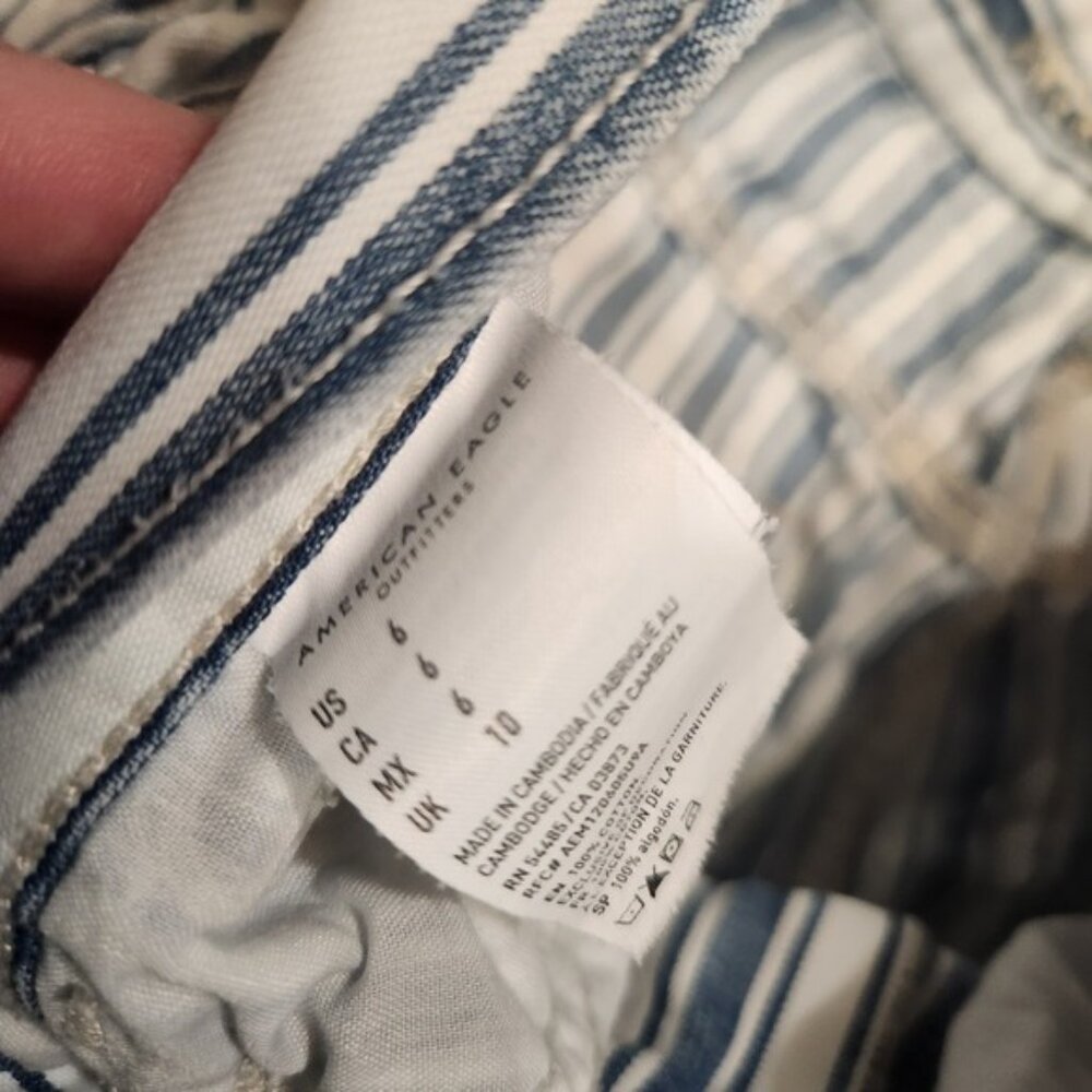 American Eagle Outfitters Striped Denim Shorts chore High Rise Cuffed Size‎ 6 - Picture 7 of 10